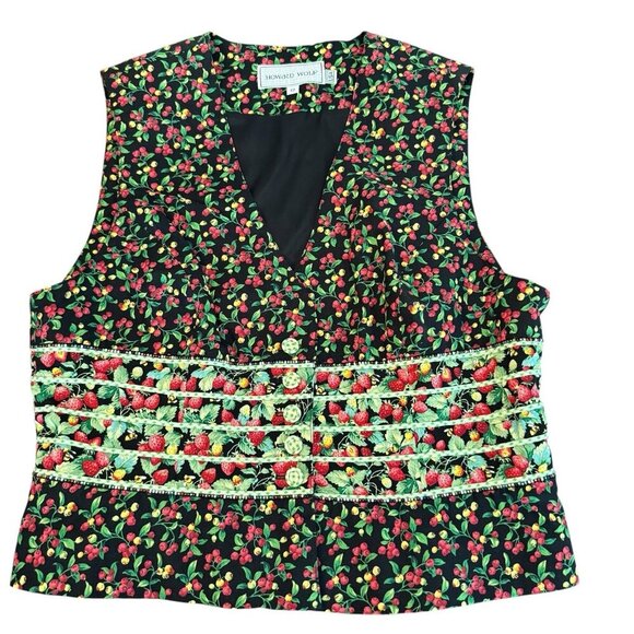 Howard Wolfe Vintage NWT V-Neck Vest Size 12 Strawberry Fruit 100% Cotton USA - Picture 1 of 6